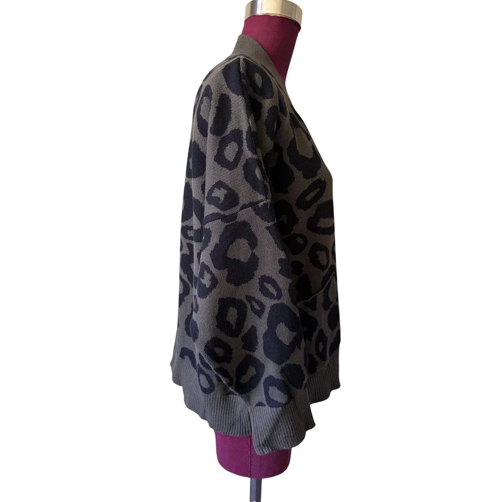 Shannon Passero Cardigan Sweater Leopard Print Olive‎ Green Black One size